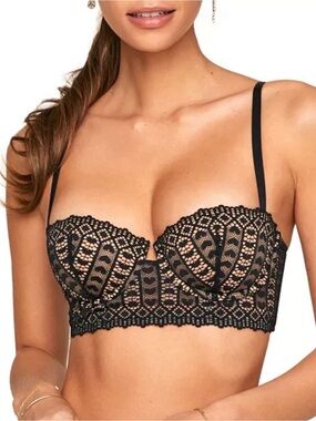 Adore Me Black Lace Longline Balconette Bra-Size 38D